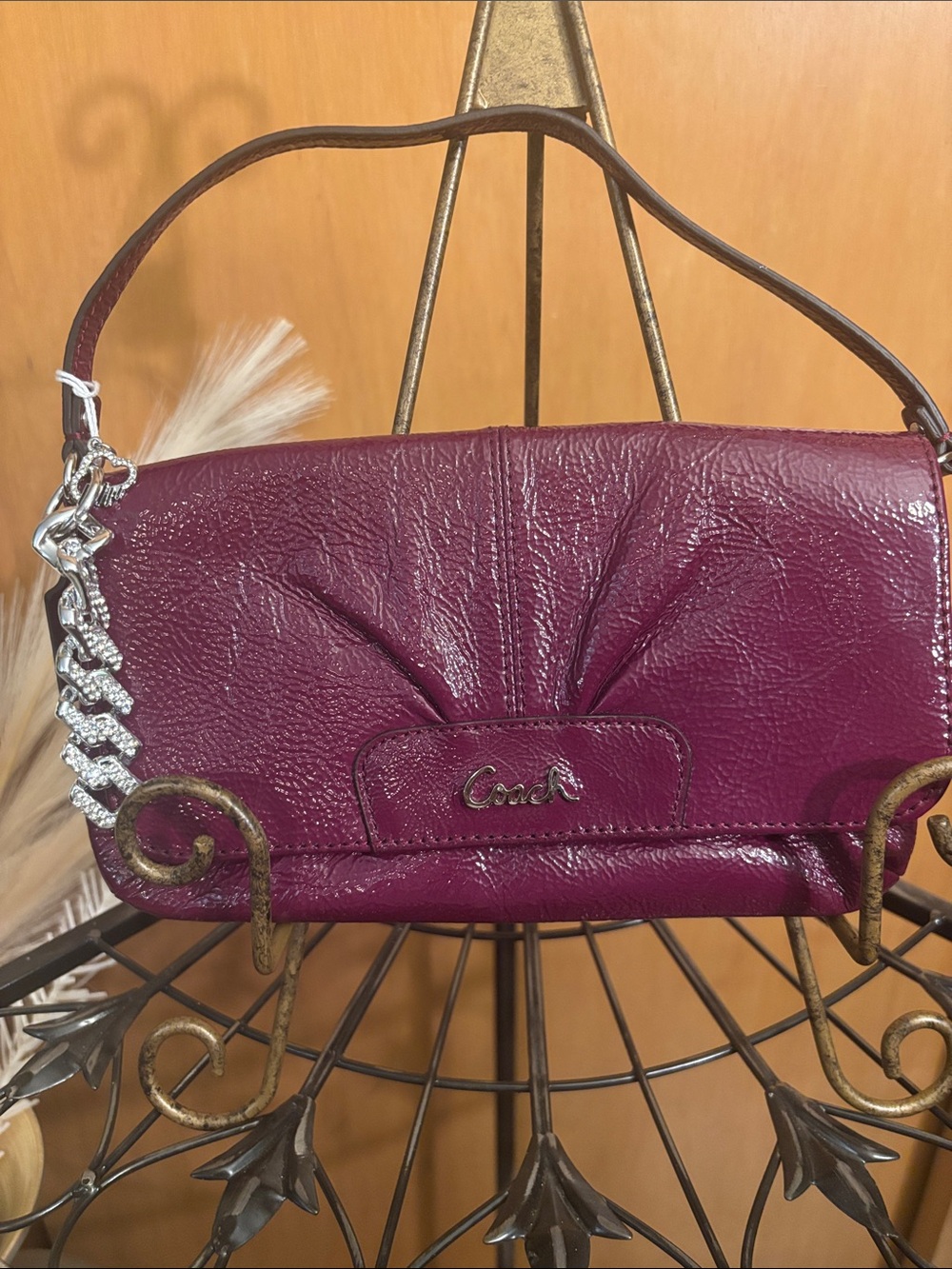 Coach Vintage Ashley Patent Leather Wristlet /Shoulder Bag/ Burgundy